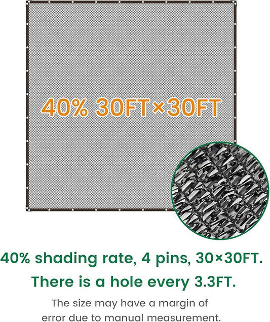 Shade Cloth, 30FT X 30FT 40% Black Outdoor Woven Sun Shade with Grommets, Durable Breathable Netting Shading Antifreezing for Patio, Garden, DIY Home, Plants Cover, Greenhouse, Dog Kennel