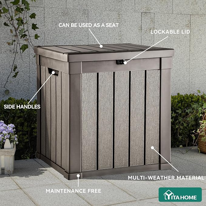 YITAHOME Deck Box | 51 Gallon Weatherproof Outdoor Storage Container for Patio Cushions, Pool Supplies, Garden Tools, Lockable Lid and Side