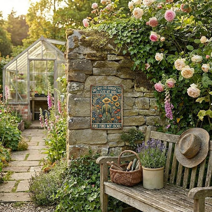 Garden Decor Sign Into the Garden I Go Floral Wall Art | Nature Lovers • Patio Yard Display • Garden Theme • Vintage Cottage Style • UV Printed • 8x12 Inch