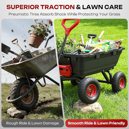Garden Dump Cart Wheelbarrow 900Lbs, 10" All Terrain Tires Wagon | Upgrade Non-Slip Pneumatic Tires,DIY Expansion over 900LBS Capacity,Quick-Release Dumping, Steel Frame for Yard, Farm, Garden