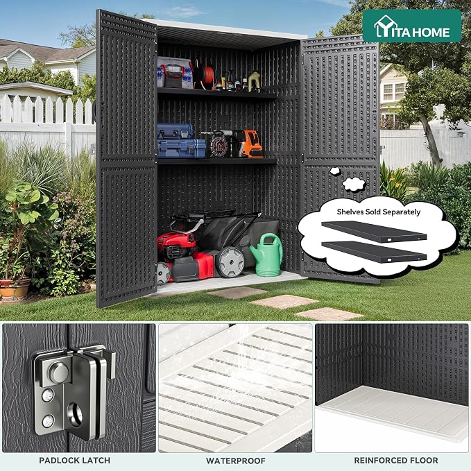 YITAHOME 59 cuft Outdoor Vertical Storage Shed, Tall Storage Shed Outdoor w/o Shelf, Outdoor Waterproof Storage Cabinet for Garage, Pool Storage, Garden Shed Outdoor Storage, Dark Gray