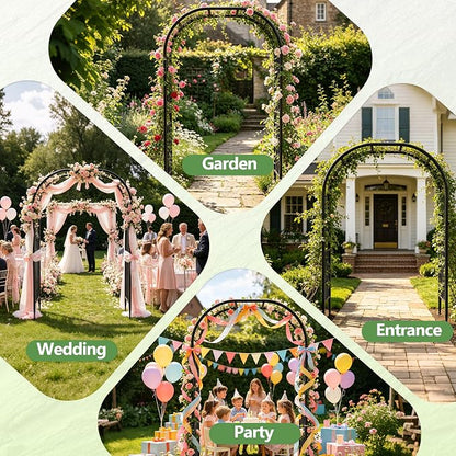 BUKLIYN Garden Arch - 63" L x 95" H Heavy Duty Black Metal Arbor, Powder Coated Rustproof Finish, Trellis for Climbing Roses Ivy Clematis