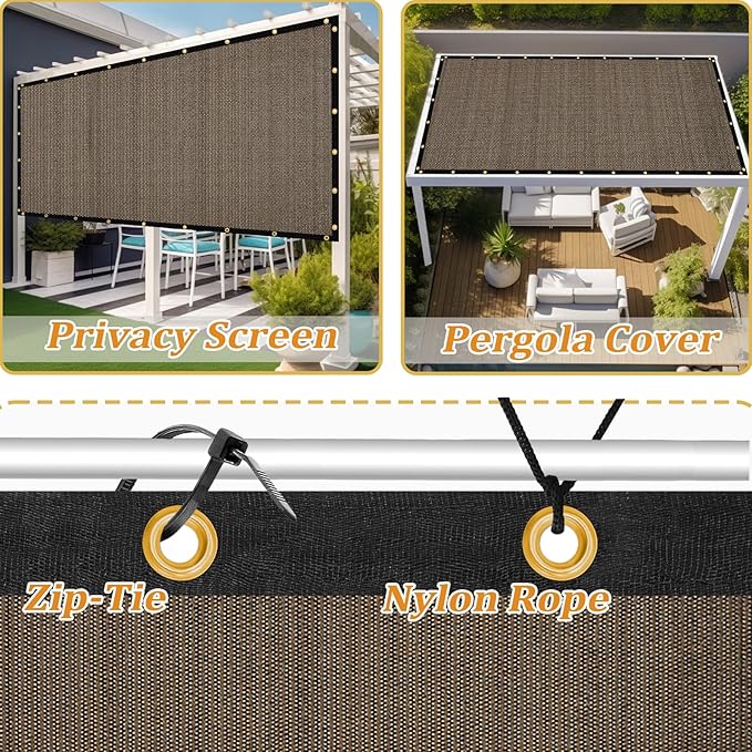 Shade&Beyond Customized Size 10' X 19' Shade Cloth with Grommets, 90% UV Protection UV Protection Mesh Tarp Sun Screens for Patio GN01, Mocha