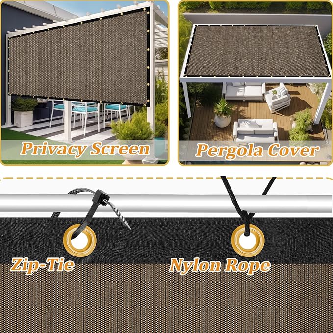 Shade&Beyond Customized Size 5' X 10' Shade Cloth with Grommets, 90% UV Protection UV Protection Mesh Tarp Sun Screens for Patio GN01, Mocha