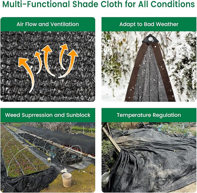 Shade Cloth, 14FT X 20FT 90% Black Outdoor Woven Sun Shade with Grommets, Durable Breathable Netting Shading Antifreezing for Patio, Garden, DIY Home, Plants Cover, Greenhouse, Dog Kennel