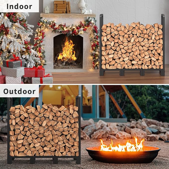 Mr IRONSTONE 4ft Firewood Rack Outdoor Indoor, Upgraded Heavy Duty Adjustable Fire Wood Rack Holds Up to 2600lbs, Fireplace Log Holder Wood Storage for Porch Patio, Easy Assembly