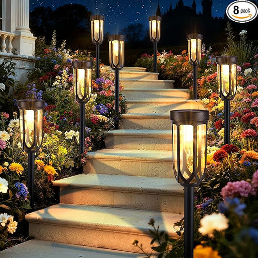 Lomotech Solar Pathway Lights - 8 Pack Solar Lights Outdoor Waterproof, Bright LED Solar Garden Lights for Patio Landscape Lawn Yard Walkway Driveway (Warm White)