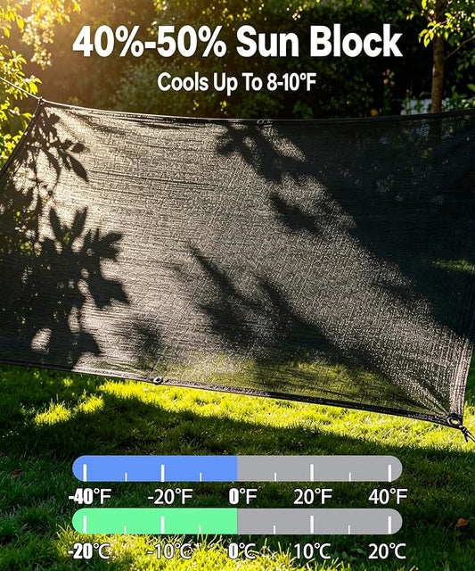 40%-50% Black Sun Shade Cloth for Garden -6 X 20Ft Mesh Tarp with Grommets | Sunshade Net for Vegetables, Greenhouse, Plants Cover, Patio, Chicken Coop, Barn & Kennel, Tomatoes