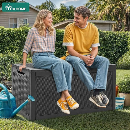 YITAHOME 100 Gallon Large Deck Box | Outdoor Resin Storage Boxes for Patio Furniture, Outdoor Cushions, Garden Tools, Water Resistant and Lockable