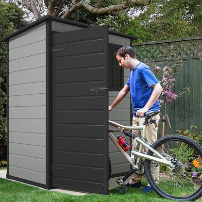DWVO 5x3 FT Outdoor Storage Shed with Reinforced Floor, All-Weather Resin Storage Shed with Lockable Door & Window, Waterproof Plastic Tool Shed for Garden, Backyard, Patio, Lawn,Blue-Gray+Black