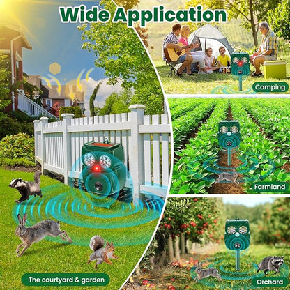 Solar Ultrasonic Animal Repellent Outdoor, 4Pack Waterproof Deer Repellent Devices with RIP Motion Sensor, Cat Repellent with LED Flashing Lights, Raccoons, Skunks, Rabbits Deer Deterrent Outdoor