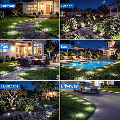 Peasur Solar Lights Outdoor Waterproof, 8 Pack Solar Powered Ground Lights Outdoor, IP68 Waterproof, Anti-Rust, Solar Garden Lights Landscape Lighting for Pathway Yard Lawn Walkway Driveway,Cool White