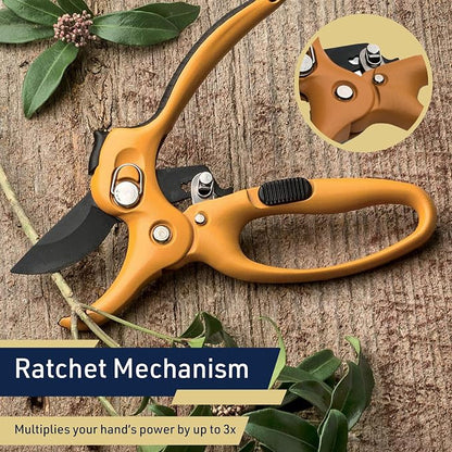 Ratchet Anvil Pruning Shears for Gardening - 5” Heavy Duty Ratcheting Garden Shears Clippers with Carbon Steel Blade for Weak Hands or Arthritis, Hand Pruners for Gardening Tools by Kings County Tools