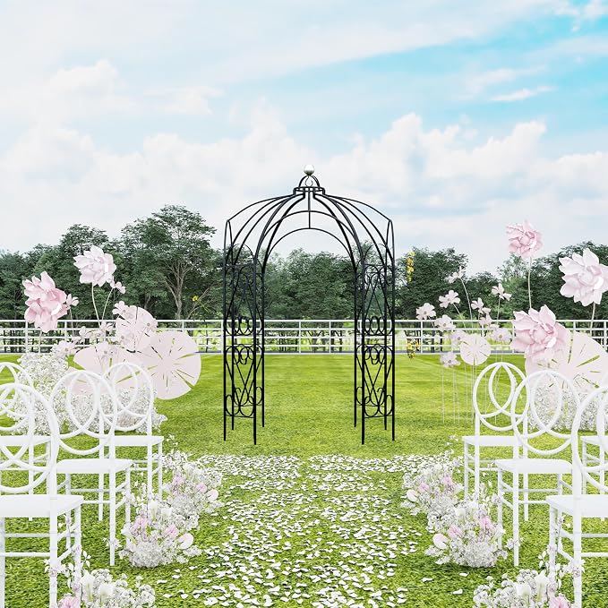 OUTOUR Versatile Oversized 9FT Iron Garden Gazebo Arbour Arbor Heavy Duty Metal ArchTrellis Support for Plants Climbing Garden Outdoor Yard Patio Wedding Party Ceremony Decor Arch