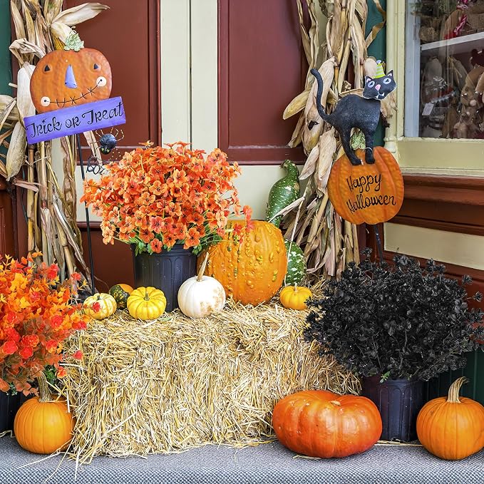 AGIRL 24 Bundles Artificial Fall Flowers Outdoor Indoor Decoration,Fake Plastic Flowers,Faux Mums Plant for Thanksgiving Fall Decor,for Hanging Outside Garden Front Door Porch Patio Window Box
