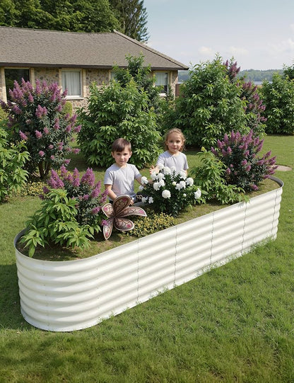 GarveeLife 8x2x2 ft Galvanized Raised Garden Bed - 24“ Tall Metal Planter Box for Vegetables, Flowers, Herbs, Rust-Resistant Outdoor Garden Box, Easy Assembly Raised Beds for Gardening, Beige