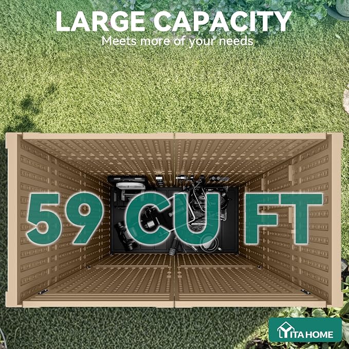 YITAHOME 59 Cuft Outdoor Tall Storage Shed, Waterproof Vertical Resin Shed for Garden, Garage, Patio, Lockable Tool Storage, No Shelves Included, Brown