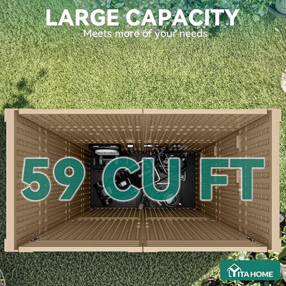 YITAHOME 59 Cuft Outdoor Tall Storage Shed, Waterproof Vertical Resin Shed for Garden, Garage, Patio, Lockable Tool Storage, No Shelves Included, Brown