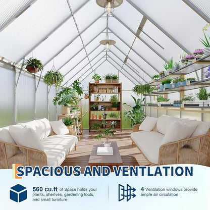 GarveeLife 8X16FT Polycarbonate Greenhouse with Aluminum Frame, Polycarbonate Greenhouse for Outdoors, Greenhouses with Ventilation and Rain Gutter, Aluminum Large Walk-in Greenhouses for Outside