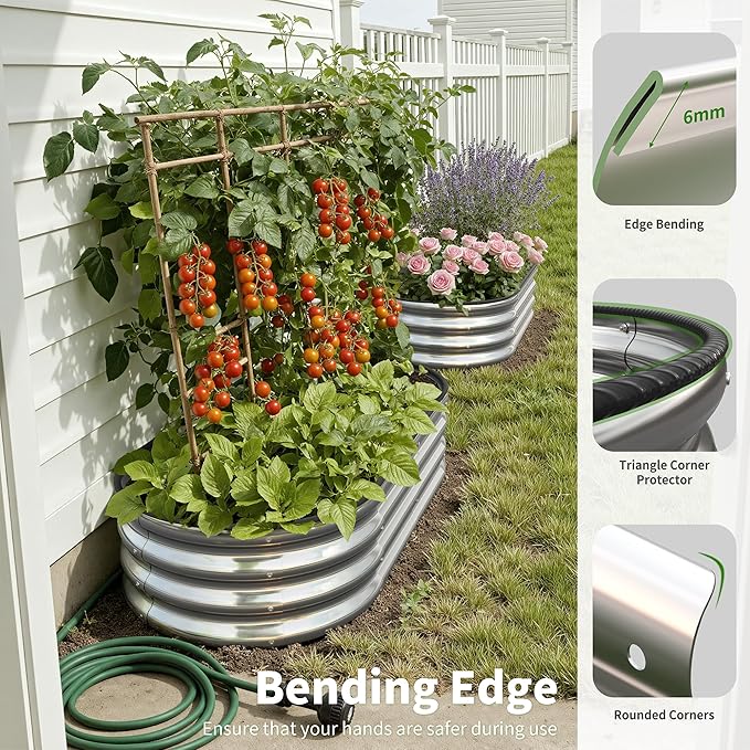 Metal Raised Garden Bed Kit, 4×2×1ft Outdoor Planter Boxes with Easy Assembly, Oval Large Galvanized Gardening Raised Bed for Vegetables, Fruits, Flower Silver