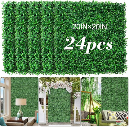 AOKIIE 20"x20" Artificial Grass Wall 24Pcs UV-Anti Boxwood for Outdoor | Grass Wall Panels UV-Anti & Weatherproof Boxwood Hedge, Privacy Greenery Screen for Outdoor Patio, Garden Fence Backdrop