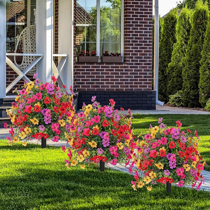 24 Inch Artificial Flower Stake Outdoor Decor - Multi-Color Garden Stakes for Yard & Lawn, No Fade Heavy Duty Plastic, All Season Decoration (Mixed Color)