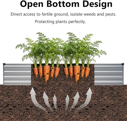 zunatu 4x3x1 ft(2 Pack) Galvanized Raised Garden Bed,Outdoor Planter Box Metal Patio Kit Planting Bed for Vegetables Flowers and Succulents,Silver
