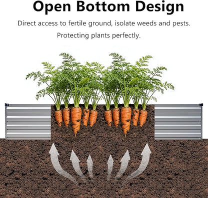zunatu 10x2x1ft(2 Pack) Galvanized Raised Garden Bed,Outdoor Planter Boxes Metal Patio Kit Planting Bed for Vegetables Flowers,Silver
