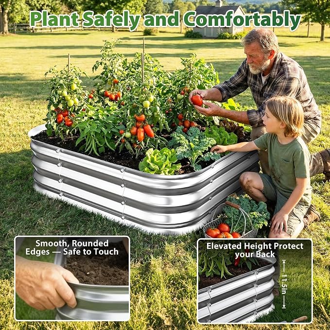 Square Galvanized Raised Garden Bed 3x3 ft – Easy Home Gardening Planter Box for Vegetables & Flowers,Herbs – 12" Heavy Duty Outdoor Gardening Bed with Easy Assembly (Silver)