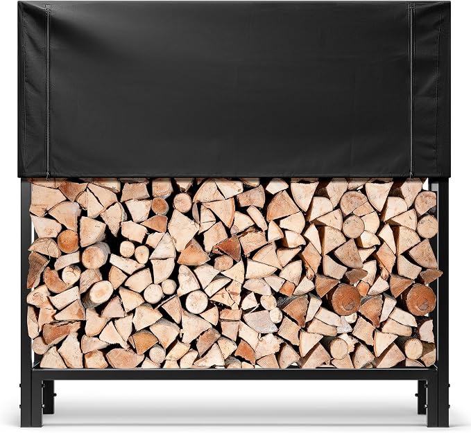 VIVOHOME Upgraded Heavy Duty 4 ft 1/4 Cord Firewood Rack Outdoor with Cover Combo Set, Thick Steel Log Holder Up to 2645 lb, Fire Wood Pile Storage Stand Organizer Black