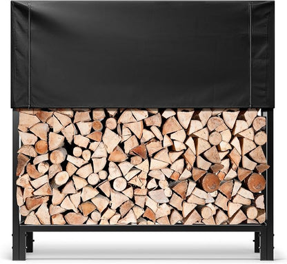 VIVOHOME Upgraded Heavy Duty 4 ft 1/4 Cord Firewood Rack Outdoor with Cover Combo Set, Thick Steel Log Holder Up to 2645 lb, Fire Wood Pile Storage Stand Organizer Black