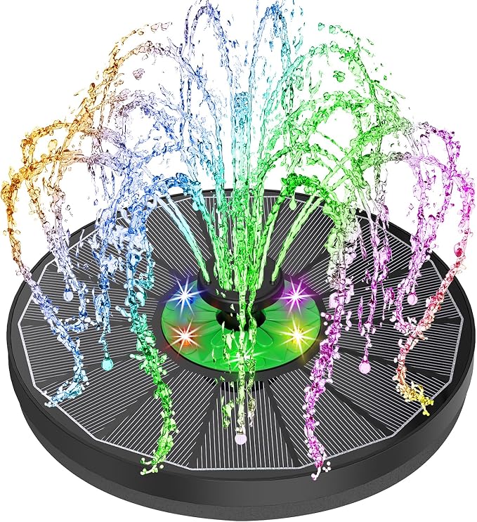 Yzert Solar Fountain with LED Lights Green Flower, 3.5W Glass Solar Bird Bath Fountains Pump with 2200 mAh Battery, Solar Water Fountain for Bird Bath, Garden, Outdoor, Pond -Black Panel Colorful