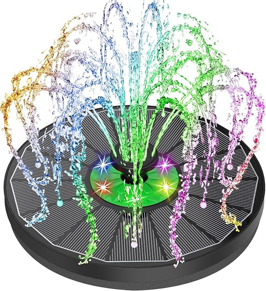Yzert Solar Fountain with LED Lights Green Flower, 3.5W Glass Solar Bird Bath Fountains Pump with 2200 mAh Battery, Solar Water Fountain for Bird Bath, Garden, Outdoor, Pond -Black Panel Colorful