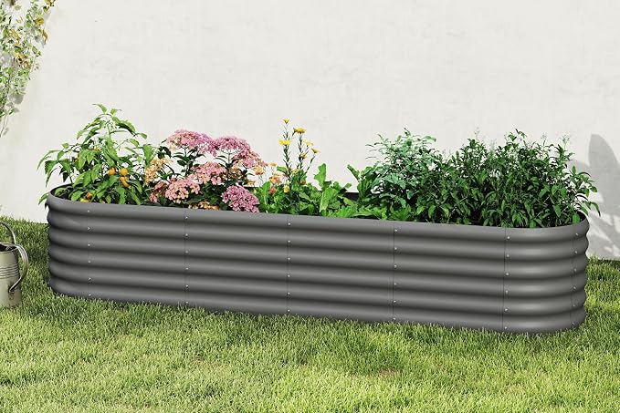 DDK Galvanized Raised Garden Bed, Outdoor Planter Bed, 8x2x1.5ft Metal Planter Box for Gardening and Planting,GD