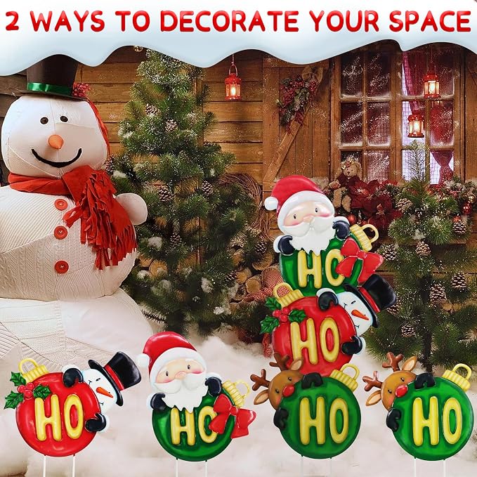 3 Pack Metal Christmas Yard Signs Decor for Multiple Stacked, Christmas Yard Stakes Ball Fall Yard Decor for Outside Garden Lawn Porch