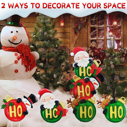 3 Pack Metal Christmas Yard Signs Decor for Multiple Stacked, Christmas Yard Stakes Ball Fall Yard Decor for Outside Garden Lawn Porch