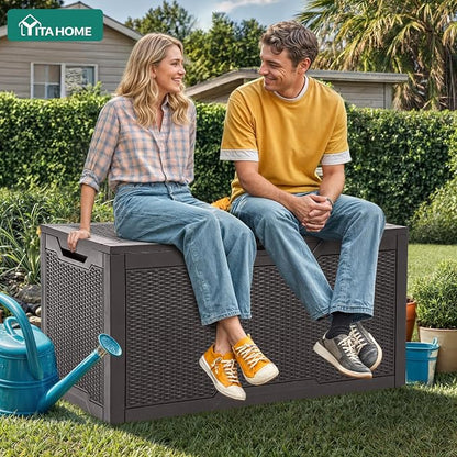 YITAHOME 100 Gallon Outdoor Storage Box | Large Water Resistant Resin Deck Box, Indoor Outdoor Lockable Storage Container for Patio, Garden, Cushions, Tools, Equipment
