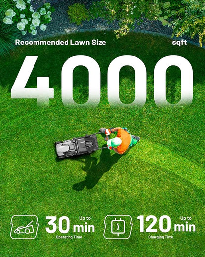 Litheli 14 Inch Battery Lawn Mower with 8.0Ah Long Runtime Battery, Brushless Motor, 5 Cutting Heights 1 to 2.5 Inch, 9 Gal Grass Catcher, Removable Handle, Ideal for Mid Size Lawns