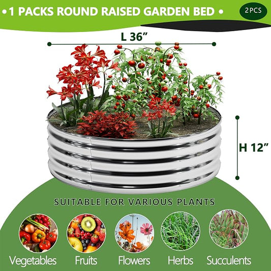 DIIYIV 2PCS 3x3x1FT Galvanized Raised Garden Bed, Outdoor Metal Vegetable Flower Planter Box Silver