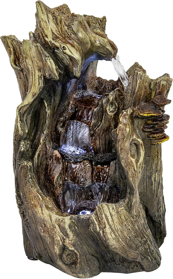 Sunnydaze Tabletop Water Fountain - 14 Inch Relaxing Indoor Desktop Water Fountain - Cascading Caves with LED Lights - Office, Bedroom, Living Room