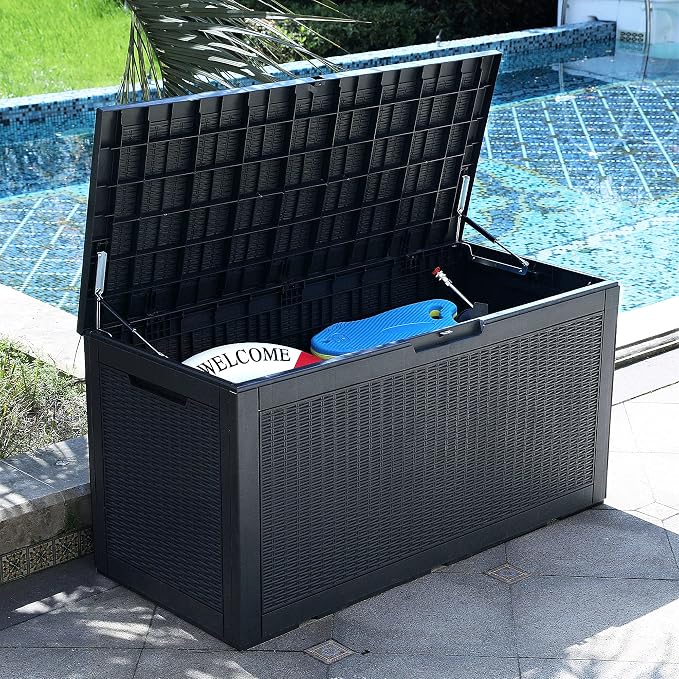 YITAHOME 100 Gallon Large Deck Box | Outdoor Resin Storage Boxes for Patio Furniture, Outdoor Cushions, Garden Tools, Water Resistant and Lockable