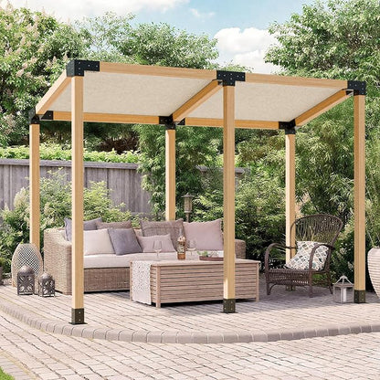 Pergola Kit, Slanted Roof Pergola Bracket, 4-Way Brackets with Post Base Kit, Log Cabin Outdoor 4"x 4" (Actual 3.5" X 3.5") Lumber