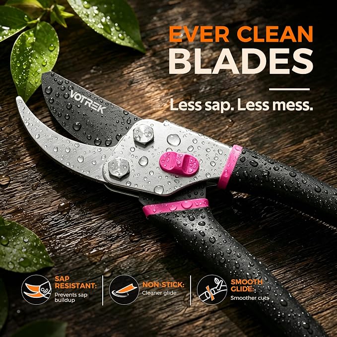 VOTREK® Pruning Shears, 8.5” Professional Garden Pruner with Jam-Proof Spring & Ever-Sharp SK5 Blade, Ergonomic Bypass Clippers for Rose, Tree, Heavy Duty Bonsai Scissor for Weak Hand