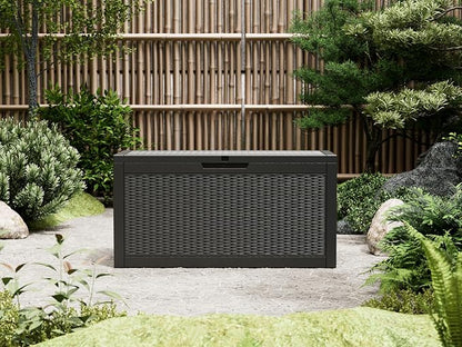 Outdoor Storage Box, Resin Deck Boxes Indoor and outdoor, Waterproof Storage Box Lockable Lid (Black, 70 Gallon)