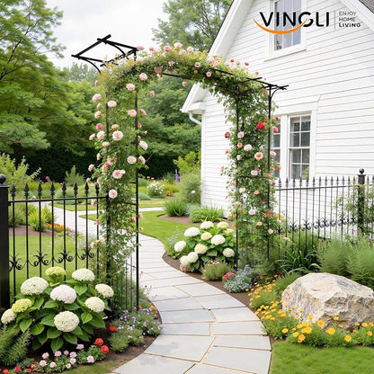 VINGLI Garden Arbor, Arch Archway for Wedding Ceremony Party, Steel Garden Trellis for Plant Climbing, Christmas Decorations Pergola for Backyard, Lawn (Black)