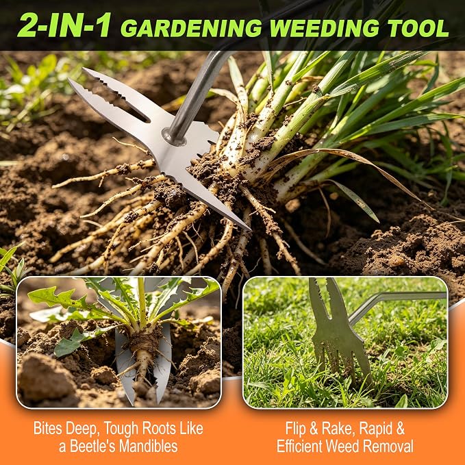 Weed Puller Kit, Crack Weeder Crevice Weeding Tool, Stainless Steel L-Shaped Hand Weeder Tool, Portable Manual Weed Puller Tool for Garden, Patio Lawn, Planting Weeding - 3 Pack