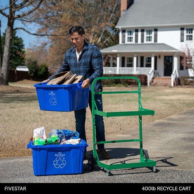 FIVESTAR 400 lb. Capacity Heavy-Duty Recycle Bin Cart with Aluminum Frame and Recycle Bin Trays and Four Wheels
