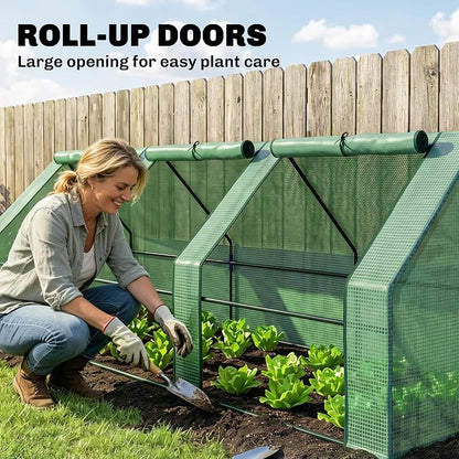 Outsunny 9' x 3' x 3' Mini Greenhouse with Zippered Doors & Roll-up Windows, Portable Plant Hot House with PE Cover, Water Resistant, UV Protected for Outdoor Flowers, Vegetables, Green