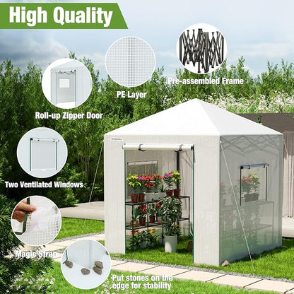 WORKPRO Greenhouse, 94" x70" x98" Pop-up Greenhouse for Outdoors , Heavy Duty Gardening House with Sturdy PE Cover, Roll-up Entry Doors and 2 Screen Windows, for Patio, Backyard, Balcony