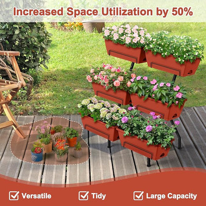 Raised Garden Beds Vertical Garden Planters Indoor Outdoor Standing Raised Planter Box with Legs, Plastic Raised Bed Tiered Planter Boxes Elevated Herb Flower Beds for Vegetables, Balcony, Patio, Red